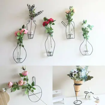 

1PC Creaive Homeart Nordic Style Iron Frame Vase Wall Hanging Plant Dried Flower Racks Bottle DIY Creativite Decorative Shelves