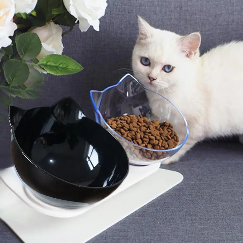

Lovely Non-Slip Pet Food Bowl For Dog Cat 15 Degrees Tilt Protection Cervical Transparent Ears Dish Rack Removable Bowl