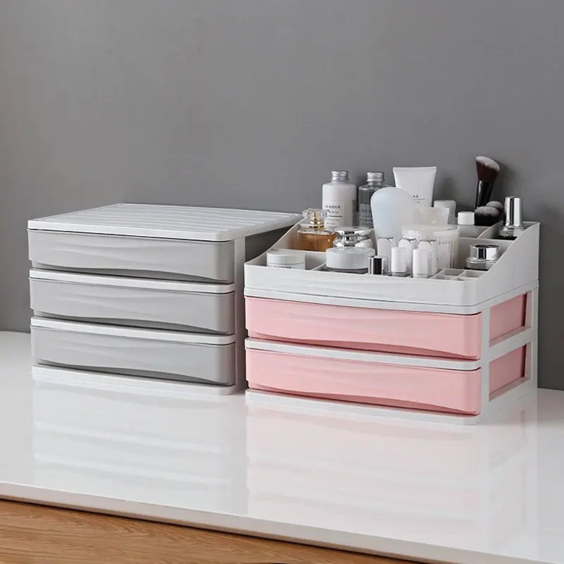 2 Tier desktop makeup storage box cosmetic Drawer Organiser Jewelry Makeup Cabinets Case Pens Sundry Home Barthroom table