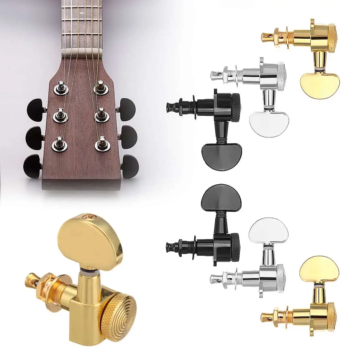 

6Pcs Guitar Tuners Machine Heads 3R/3L Auto Locking Tuners Guitar Parts Replacement Black Gold for Electric Guitar Accessories
