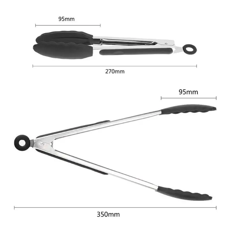 9/12 дюймов щипцы для барбекю с силиконовой ручкой из нержавеющей стали, щипцы для барбекю, зажим для мяса, зажим для хлеба, для приготовления пищи, зажим для барбекю, кухонная утварь