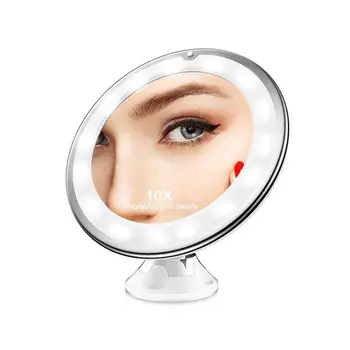 

2019 New 10X Magnification LED Fill Light Makeup Mirror Suction Cup 360 Degree Rotating Bathroom Mirror With Light