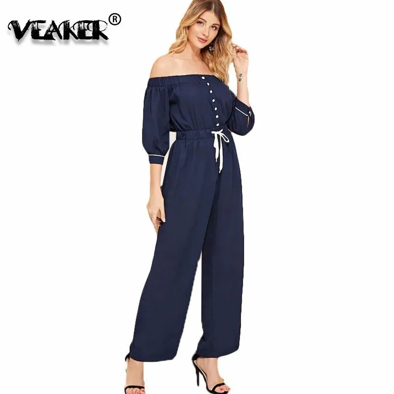 

Autumn Off Shoulder Jumpsuit Women One Piece Half Sleeve Bodycon boho 2018 Long Pants Sexy Rompers High waist Playsuit Overalls