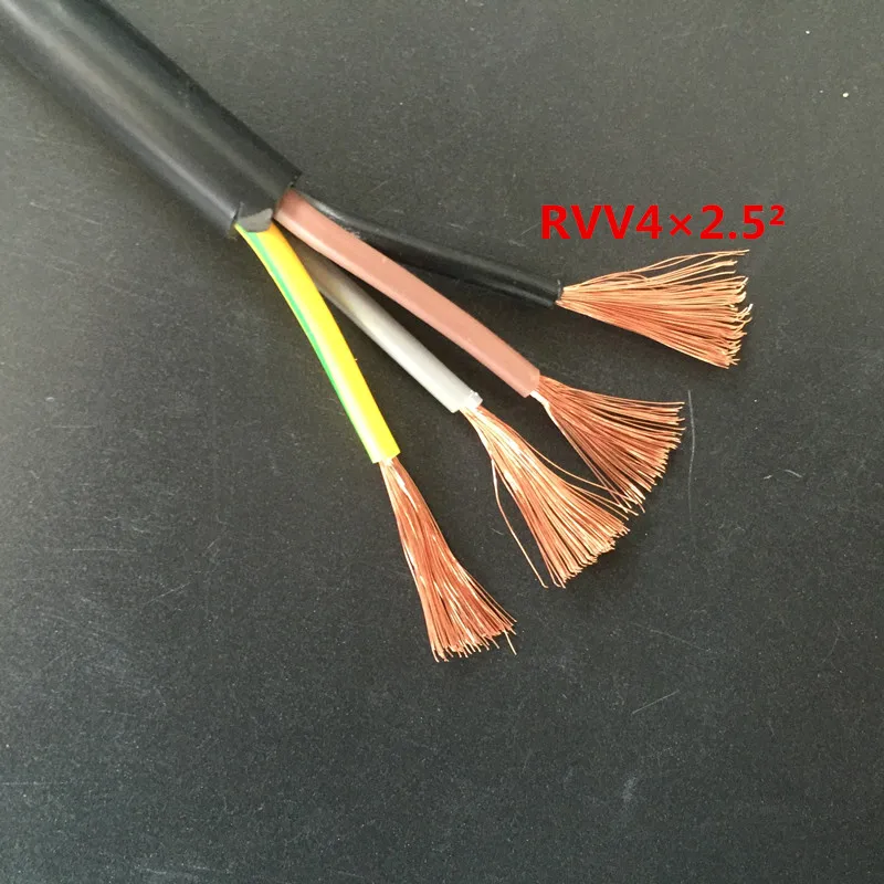 

5Meter RVV 4 Cores 0.75MM2 1.0MM2 1.5MM2 2.5MM2 4MM2 Copper Wire Conductor Electric RVV Cable Black soft sheathed wire