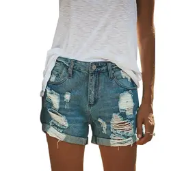 Новые модные джинсовые шорты женская одежда 2019 женские летние повседневные рваные короткие брюки женские большие размеры джинсы шорты