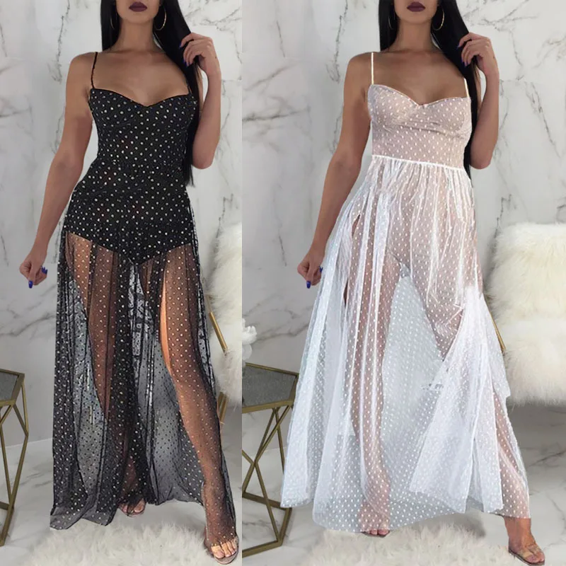 Женское прозрачное Сетчатое Макси Платье Vestidos de fiesta, сексуальное прозрачное Клубное кружевное платье с разрезом, Прозрачное Платье de mujer