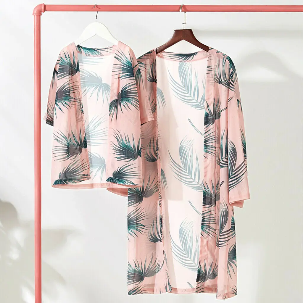 

New Family Clothes Parent-child Women Girls Loose Blouse Summer Boho Chiffon Coat Shawl Kimono Cardigan Tops Soft Print Clothes