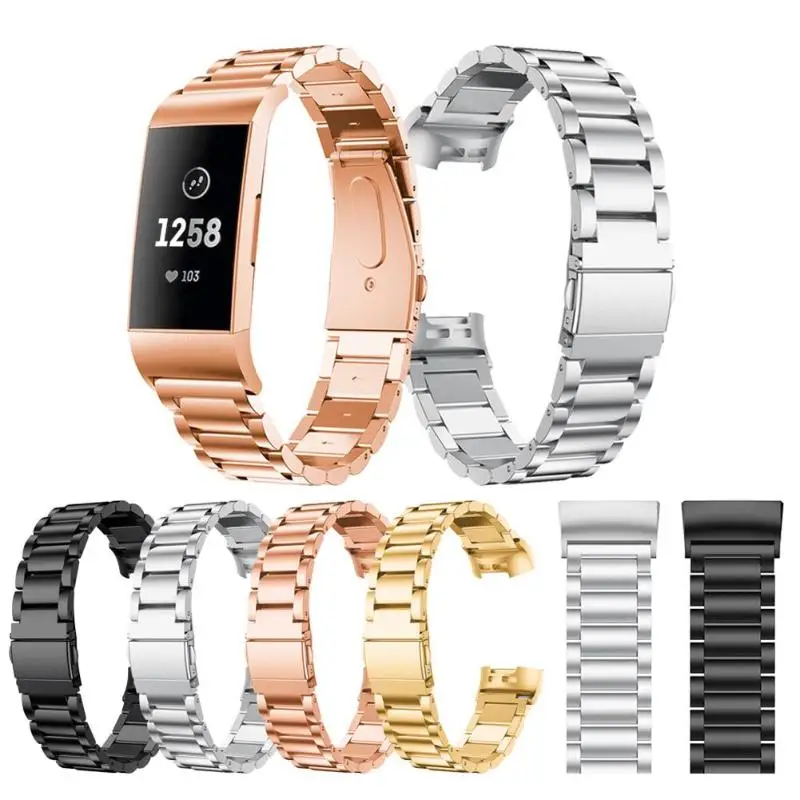 

Stainless Steel Bands for Fitbit Charge 3 Smart Watch Strap 3 Bead Watch Band Wrist Strap+Connector for Fitbit Charge 3
