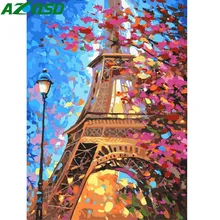 AZQSD Масляная картина с башней краски ing по номерам городской уголок краски Холст Картина DIY пейзаж Ручная Краска ed Современная K146