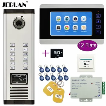 

JERUAN Apartment 7 inch Record Monitor Video DoorPhone Intercom Access Camera Home Gate Entry Security Kit for 12 Families