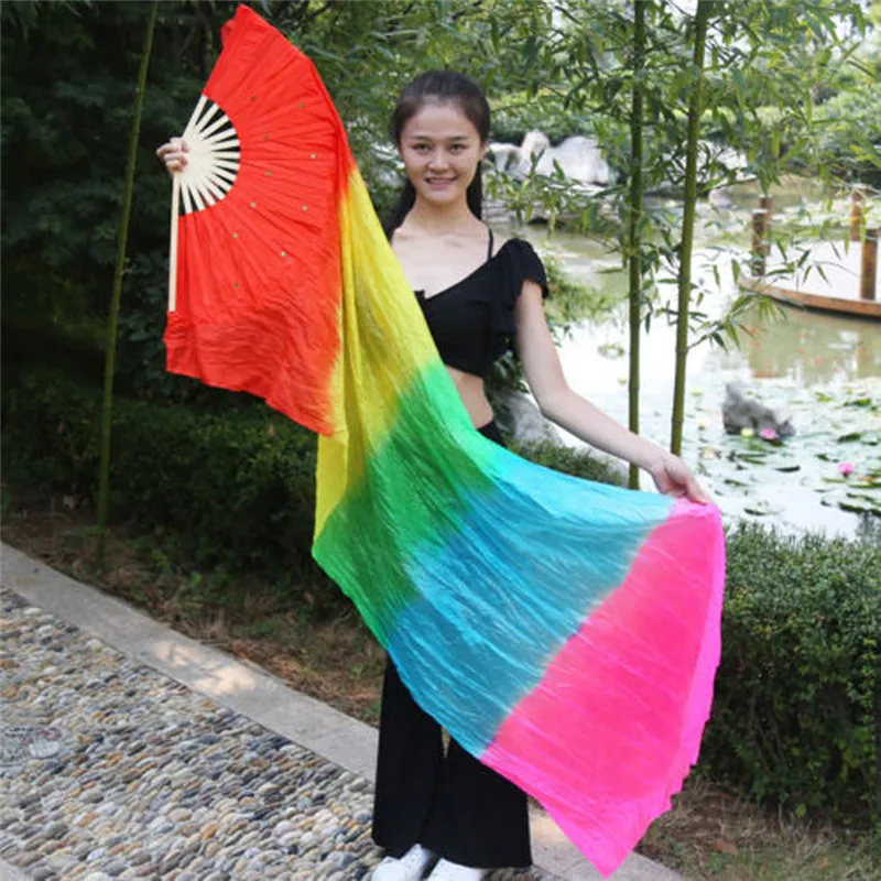 

1.8m Hand Made Belly Dance Dancing Fans Silk Bamboo Gradient Long Dance Fans Veil