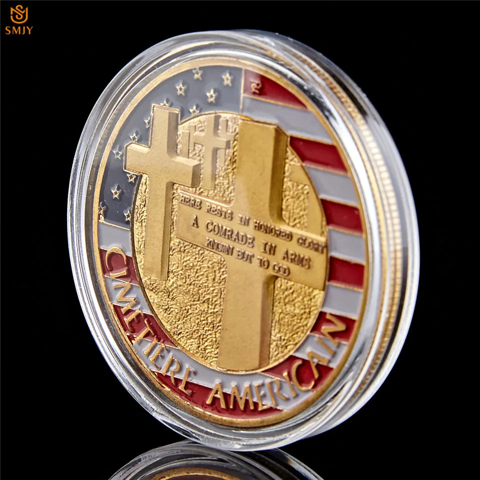 WW II 1944.6.6 D-Day Omaha Beach Gold Plated Souvenir Cimetiere American Military Challenge Coin Collection