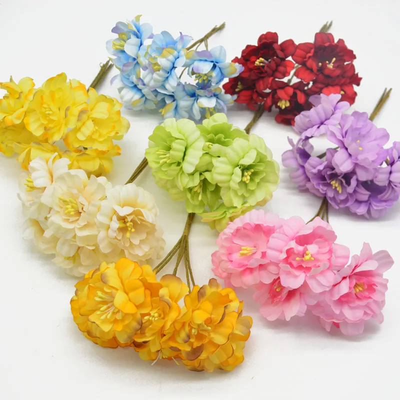 

6pcs 4cm Artificial Silk Flower orchid Bouquet Wedding Wedding Bridal Decor Tea Rose Fake Flowers For DIY Garland Scrapbooking