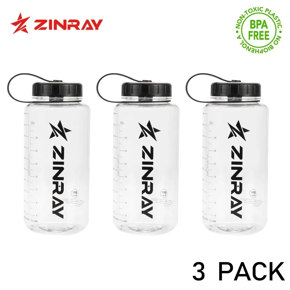 

ZINRAY 3 Pack 1000ml Crystal Sport Water Bottle BPA Free Cycling Drinking Kettle Plastic Wide Mouth Leak-proof For Dropshipping