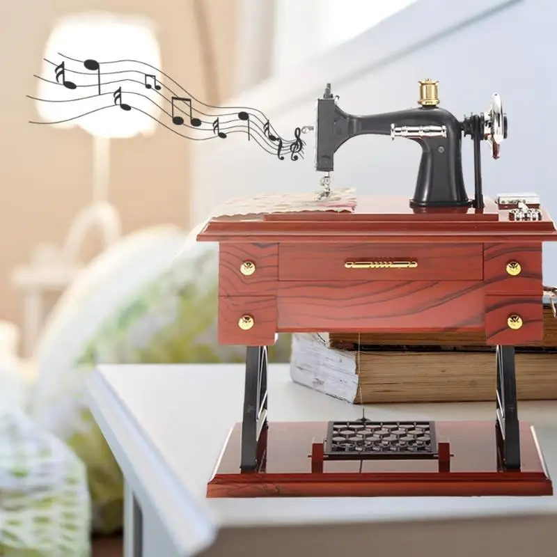 Ретро швейная машина дизайн деревянная музыкальная шкатулка заводная механическая музыкальная шкатулка 2 размера домашний рабочий стол Декор Орнамент декоративный подарок