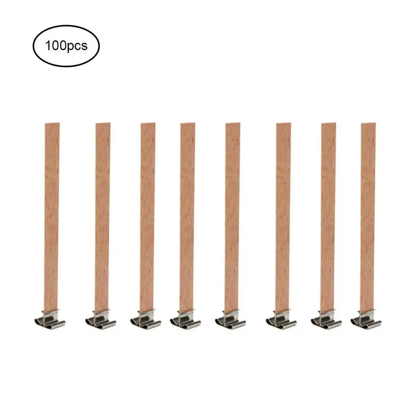 100PCS Wood Candle Wicks Natural Wick Handmade Candle Supplies DIY Craft Wax Core With Metal Base Wooden Candle Core