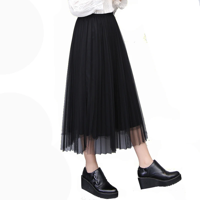 2019 летние Для женщин половина юбка тонкий Высокая Талия Черный, серый цвет сетки элегантный Повседневное мода плиссированные юбки