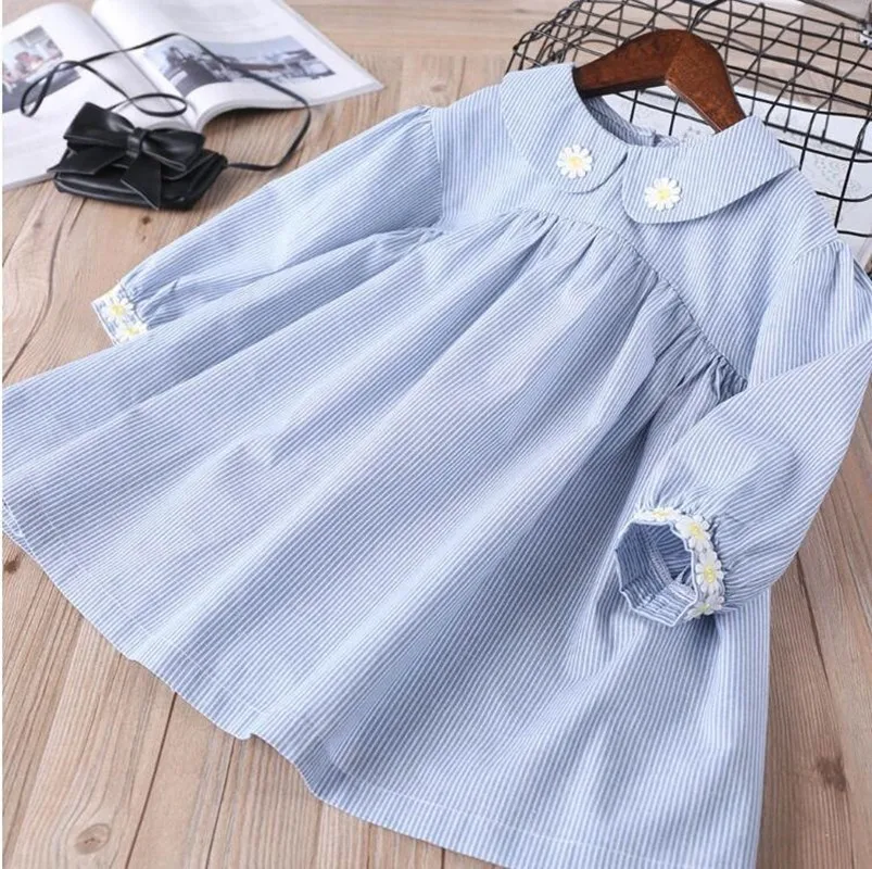 Весеннее платье для девочек кружевное платье в полоску с длинными рукавами для девочек повседневная детская одежда, детское платье одежда для малышей