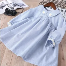 Весеннее платье для девочек кружевное платье в полоску с длинными рукавами для девочек повседневная детская одежда, детское платье одежда для малышей