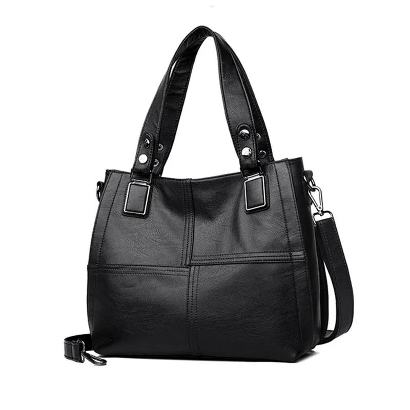 

Women Leather Handbag PU Leather Casual Tote Bags Soft Female Big Shoulder Bag Black