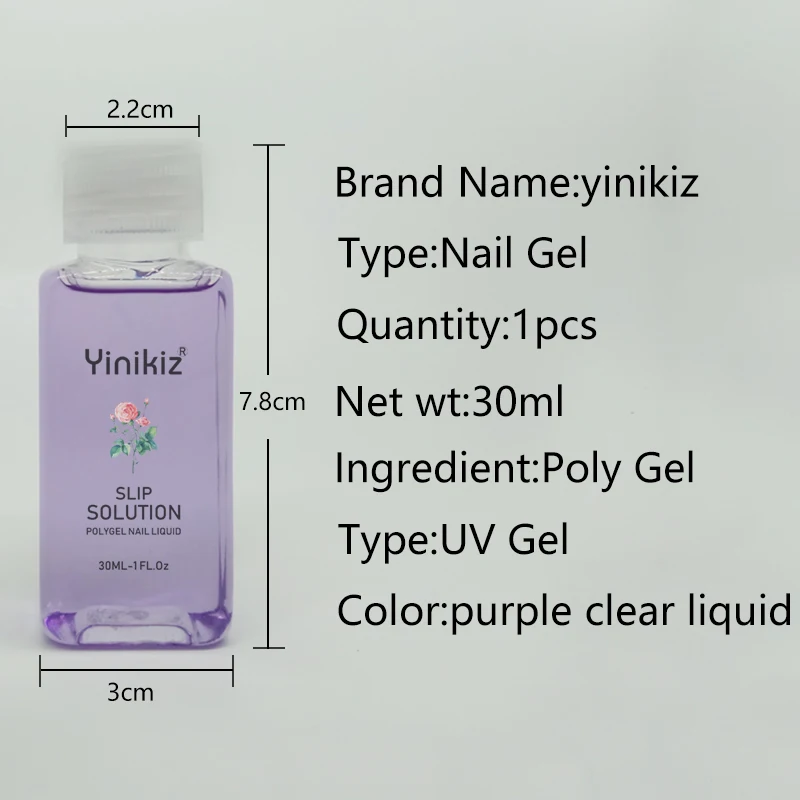 Yinikiz Poly Gel Uv Soak Off Nail Liquid Slip Solution Reduce Glue