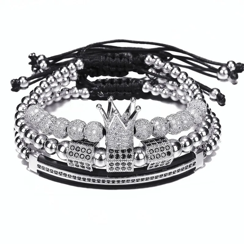 3pcs/Set Luxury Jewelry New Zircon Hip Hop Gold Color Bracelets Men Cubic  Micro Pave CZ Charm Braided Braiding Pulseira