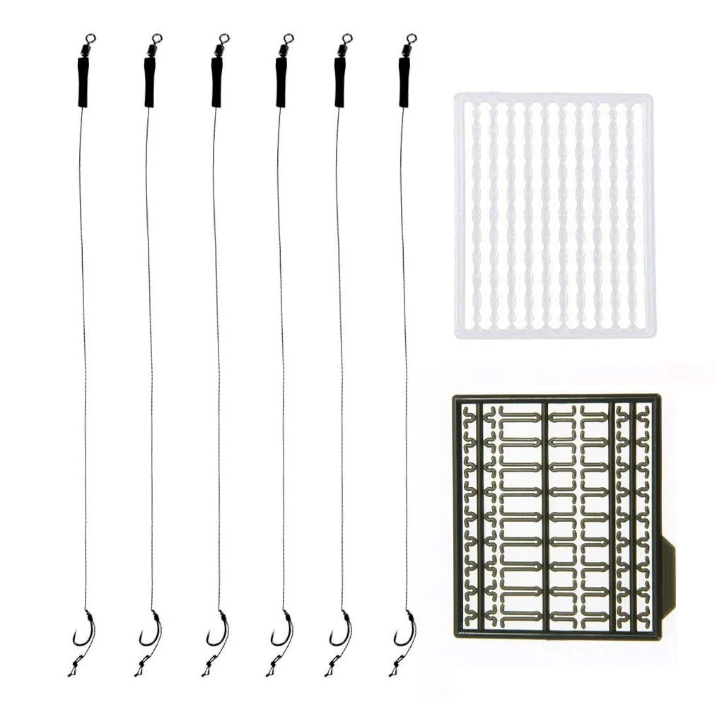 6x Ready Tied Hair Rigs Barbless Curved Hook with Bait Stops Dumbbell