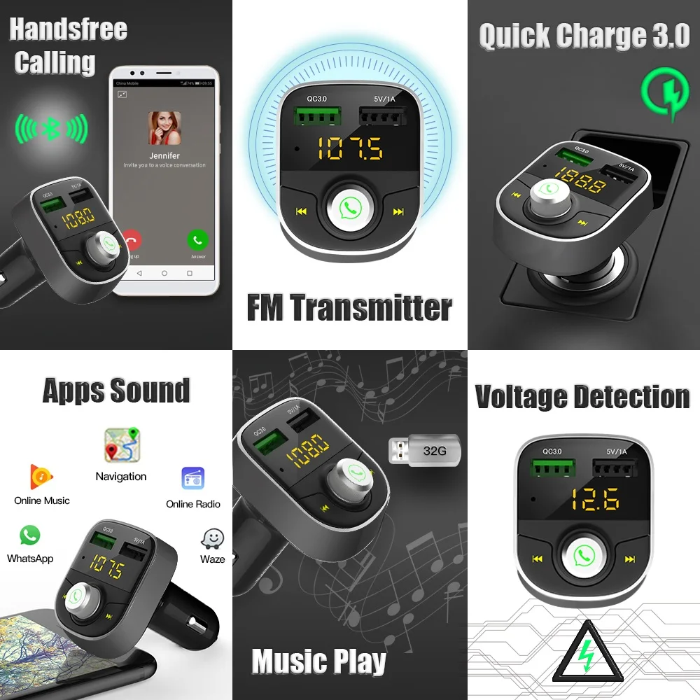Deelife fm-передатчик Bluetooth Автомобильный модулятор Беспроводной громкой связи Авто Аудио MP3 плеер с быстрой зарядкой QC3.0 USB Зарядное устройство Deelife fm-передатчик Bluetooth Автомобильный модулятор Беспроводной громкой связи Авто Аудио MP3 плеер с быстрой зарядкой QC3.0 USB Зарядное устройство