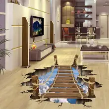 3D имитация подвесного моста ПВХ водонепроницаемый самоклеющиеся настенные стикеры DIY Съемные напольные наземные наклейки для гостиной спальни