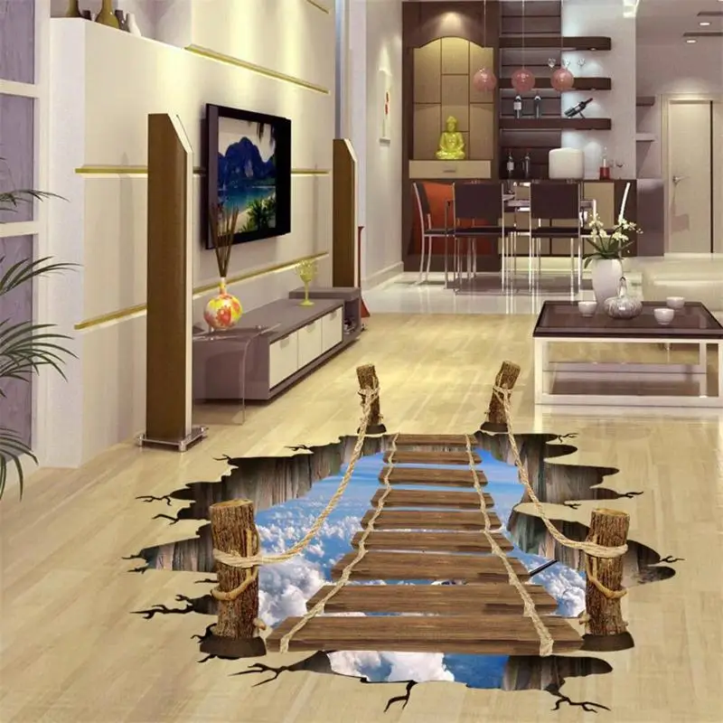 

3D Simulation Suspension Bridge PVC Waterproof Self-Adhesive Wall Sticker DIY Removable Floor Ground Decals Living Room Bedroom