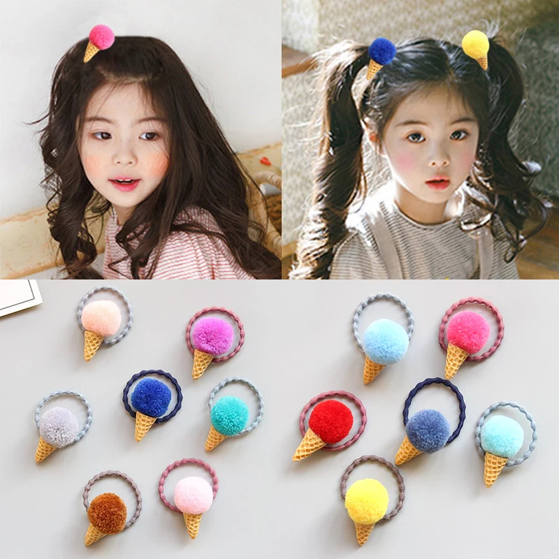 

Popular 1PC Elastic Ponytail Holder For Kids Girls Fluffy Cute Ice Cream Candy Colors Adjustable Hair Ties Faux Fur Hair Rope