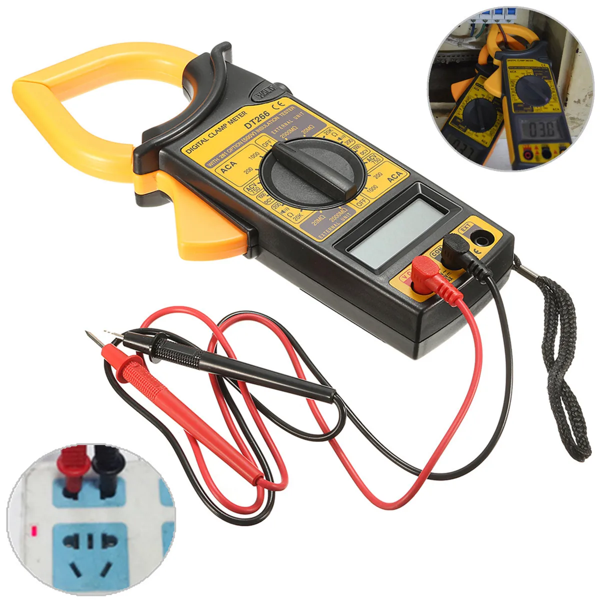 

DT266 Clamp Meter Clip-on LCD Digital Multimeter AC DC Current Volt Tester Auto Ammeter Voltmeter Ohm Meter Voltage Tester