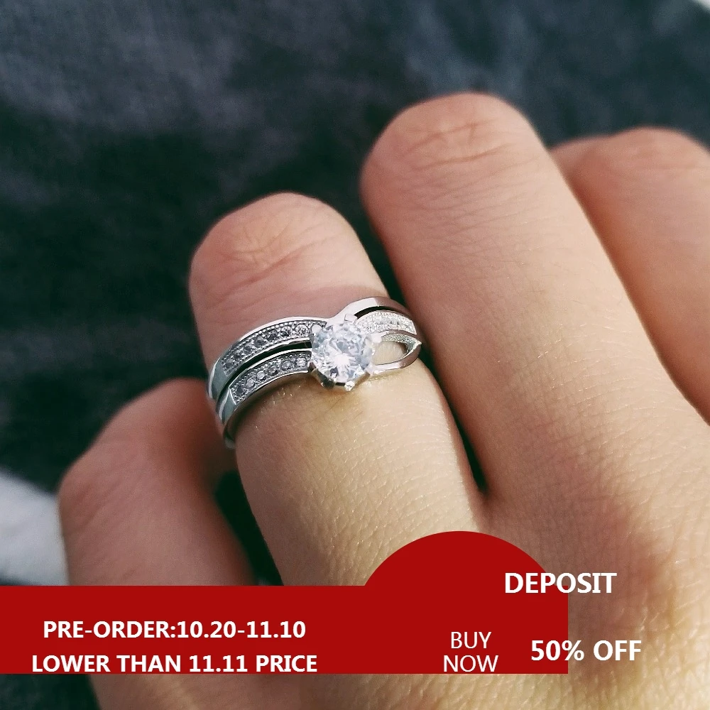

Moonso 925 Sterling Silver CZ 2 Pieces Princess Cut Wedding Bands Ring for Women Engagement Ring Set Moonso LR1433S