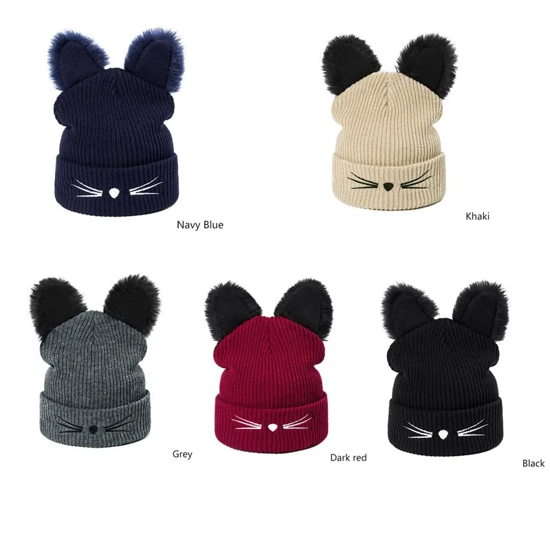 URDIAMOND, зимняя шапка, женская, повседневная, Carttoon Cat, теплая, мягкая, Skullies Beanies, крутая, хеджирующая шапка для женщин, шапка для мальчиков и девочек