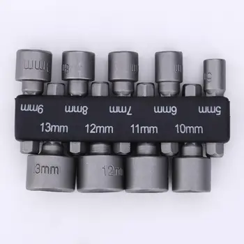 

9Pcs 1/4" Hex Shank Power Nut Driver Drill Bit Metric Socket Wrench Screw 5-13mm Magnetic Nut Driver Set Socket Adapter