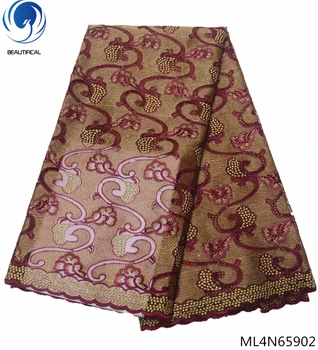 

BEAUTIFICAL nigerian lace dresses fabric embroidery tulle african lace fabric for clothes 5 yards/lot ML4N659