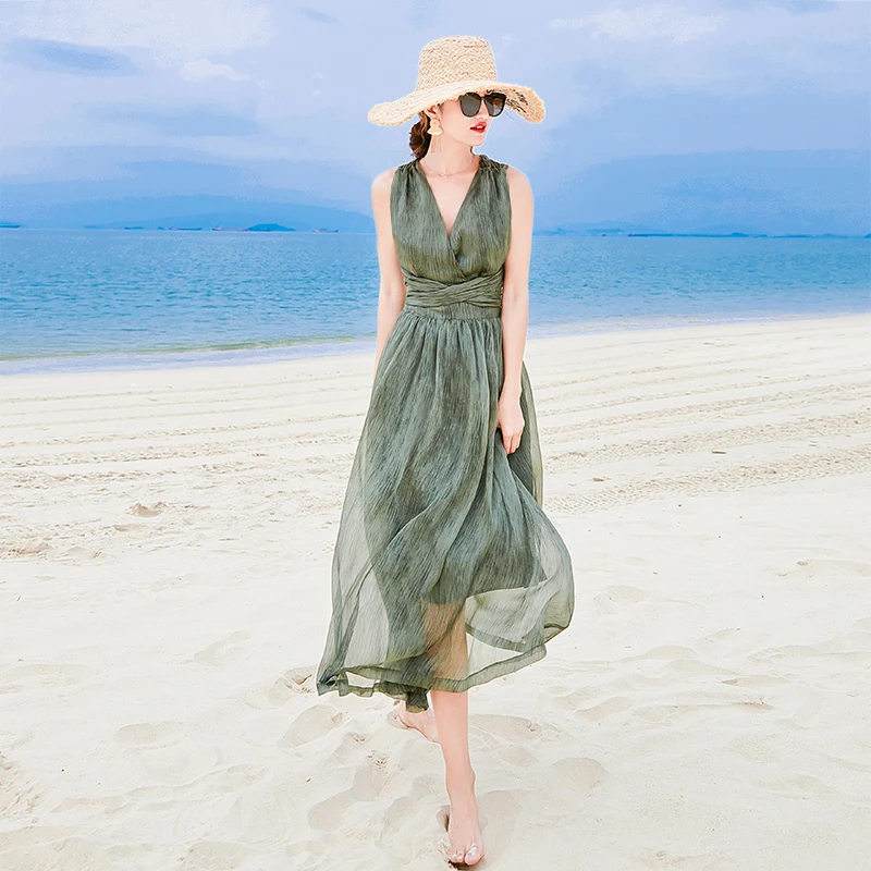 

The maldives beach dress seaside resort sanya sexy backless dress Thailand show thin Bali women dress