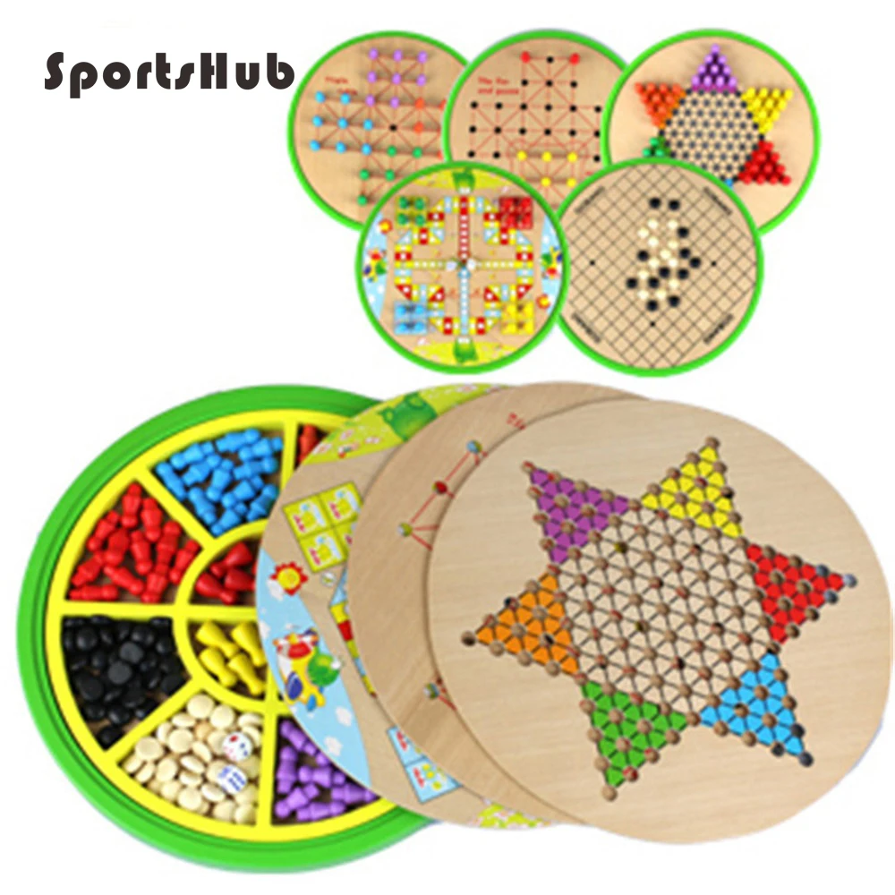 

SPORTSHUB Wooden Chess Sets Game Flight Chess/Halma/Gomoku/Animal Chess/Snakes and Ladders/Fox and Geese 10 Or 5 In 1 Set EF0032