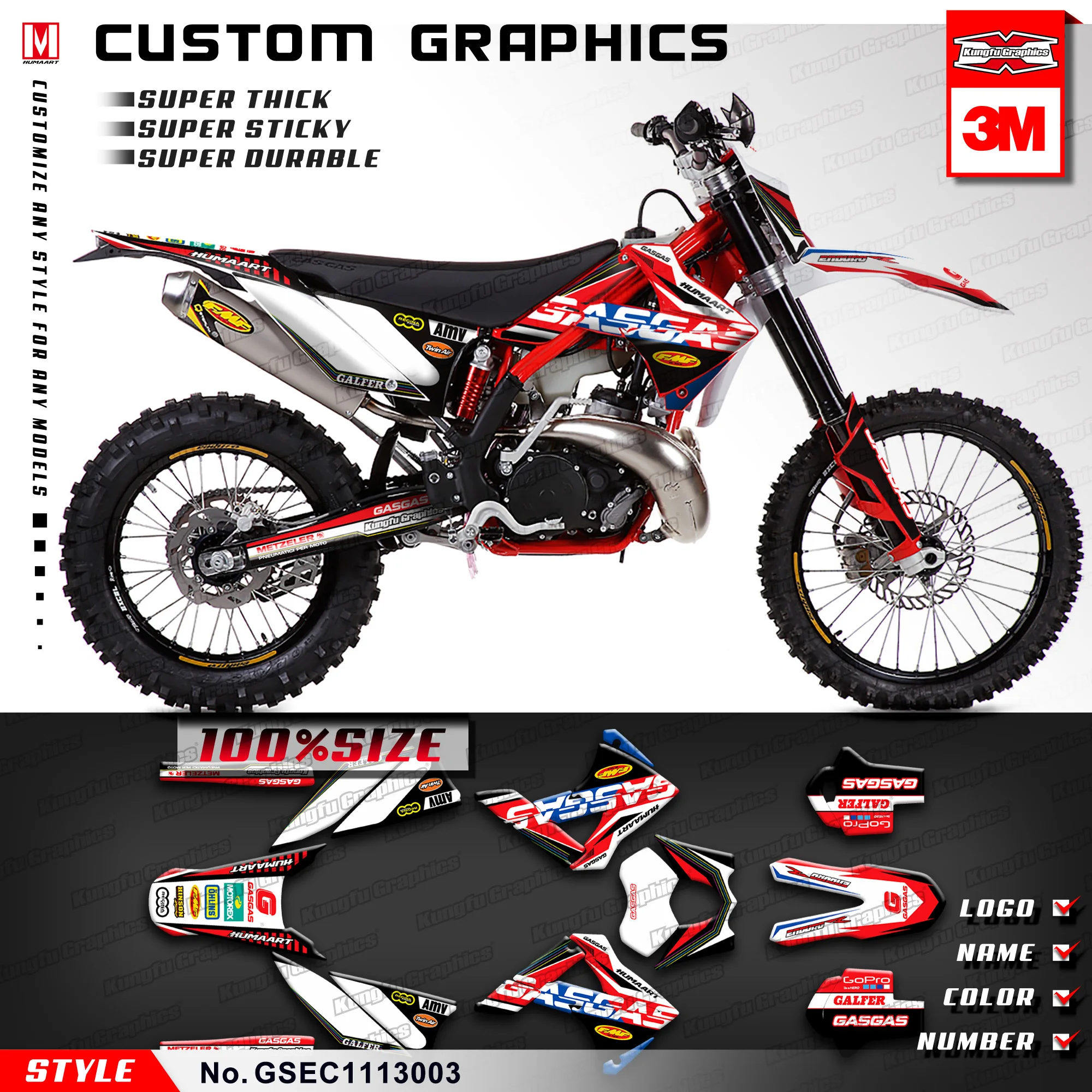 

KUNGFU GRAPHICS Vinyl Wrap Stickers Kit for GAS GAS EC 125 200 250 300 2T 450 4T Six Days 2011 2012 2013 (Style no. GSEC1113003)