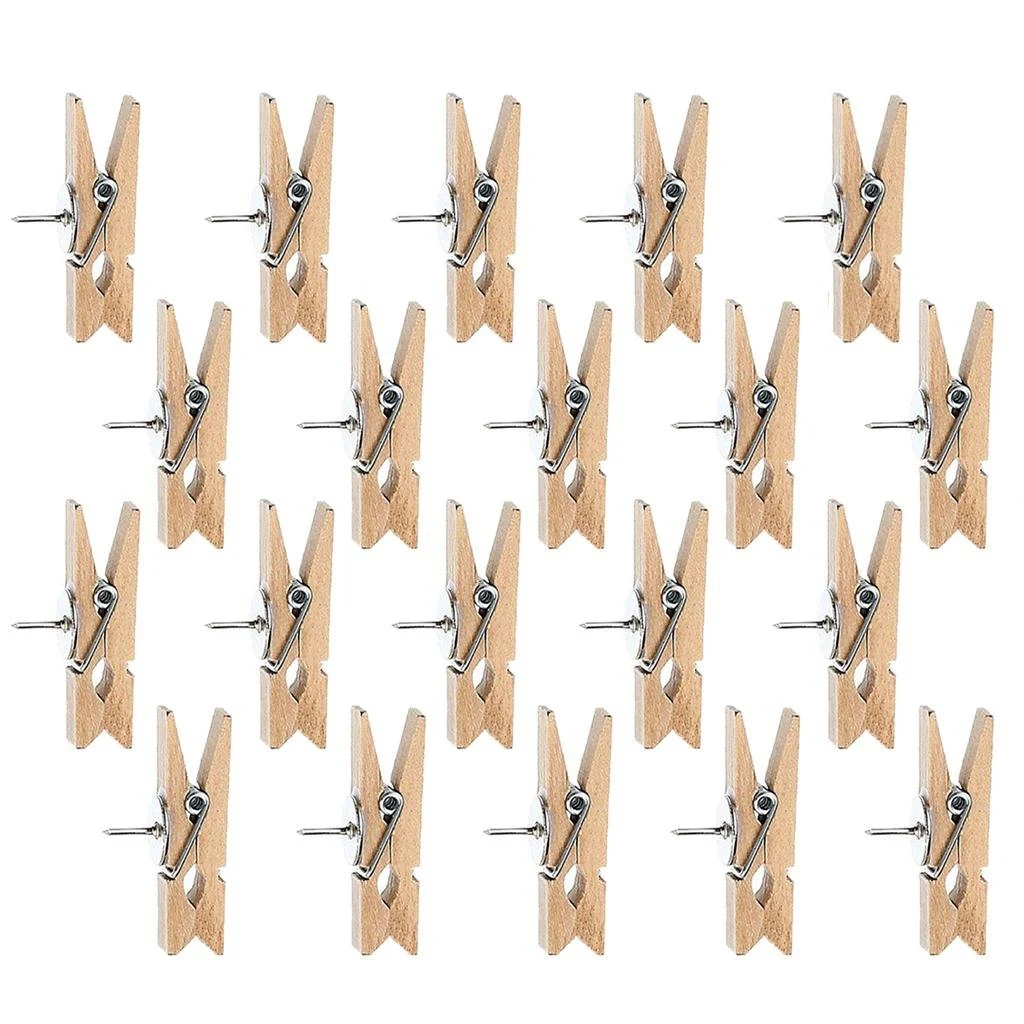 

Push Pins with Wooden Clips Pushpins Tacks Thumbtacks, Creative Paper Clips with Pins for Cork Boards Notes Photos Wall and Cr