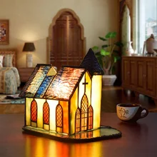 Европейский стиль Творческий витражи церкви стекло декоративные настольные лампы, гостиная, столовая, бар, спальня, gif ночной Светильник