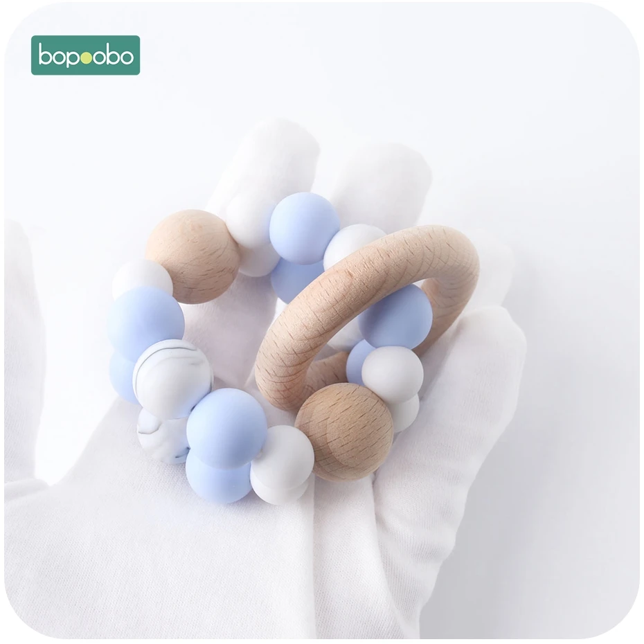 Bopoobo 1 шт., музыкальные, без БФА, силиконовые, крошечные стержни, бусины, деревянная погремушка, бук, кольцо, детская кровать, подвесные погремушки, игрушки, детские Прорезыватели