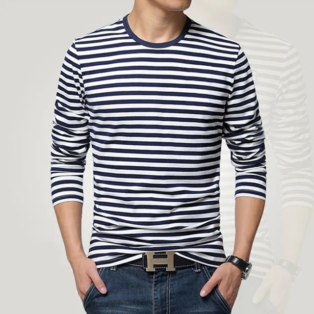 Navy style long sleeve shirt men T shirt o neck stripe t shirt men