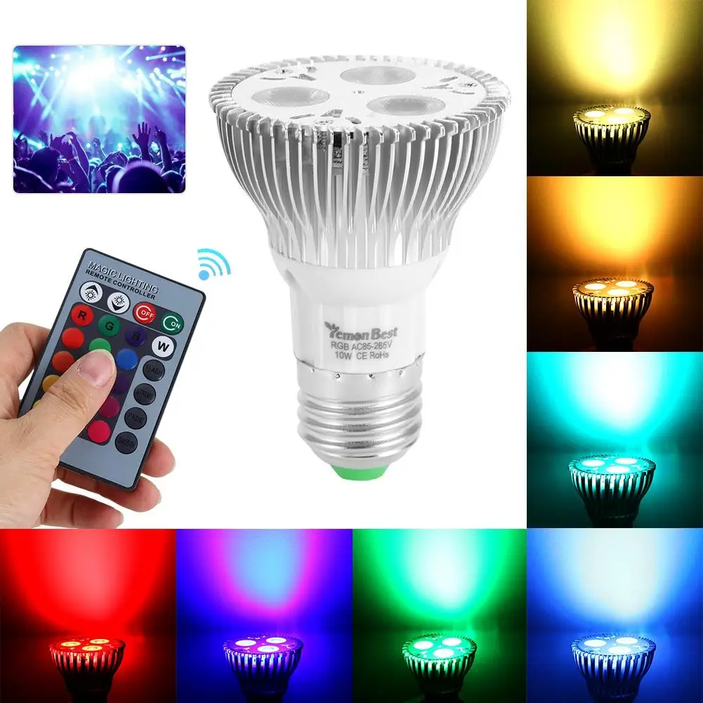 

AC 85-265V E27 10W RGB LED Light Bulb Colorful Decorating Lamp with Remote Control