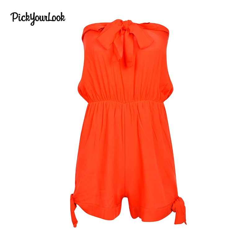 PickyourLook Jumpsuit Womens Off Shoulder Playsuits Summer Sexy Ladies Playsuit Jumpsuit Rompers Overalls Plus Size Bow Playsuit