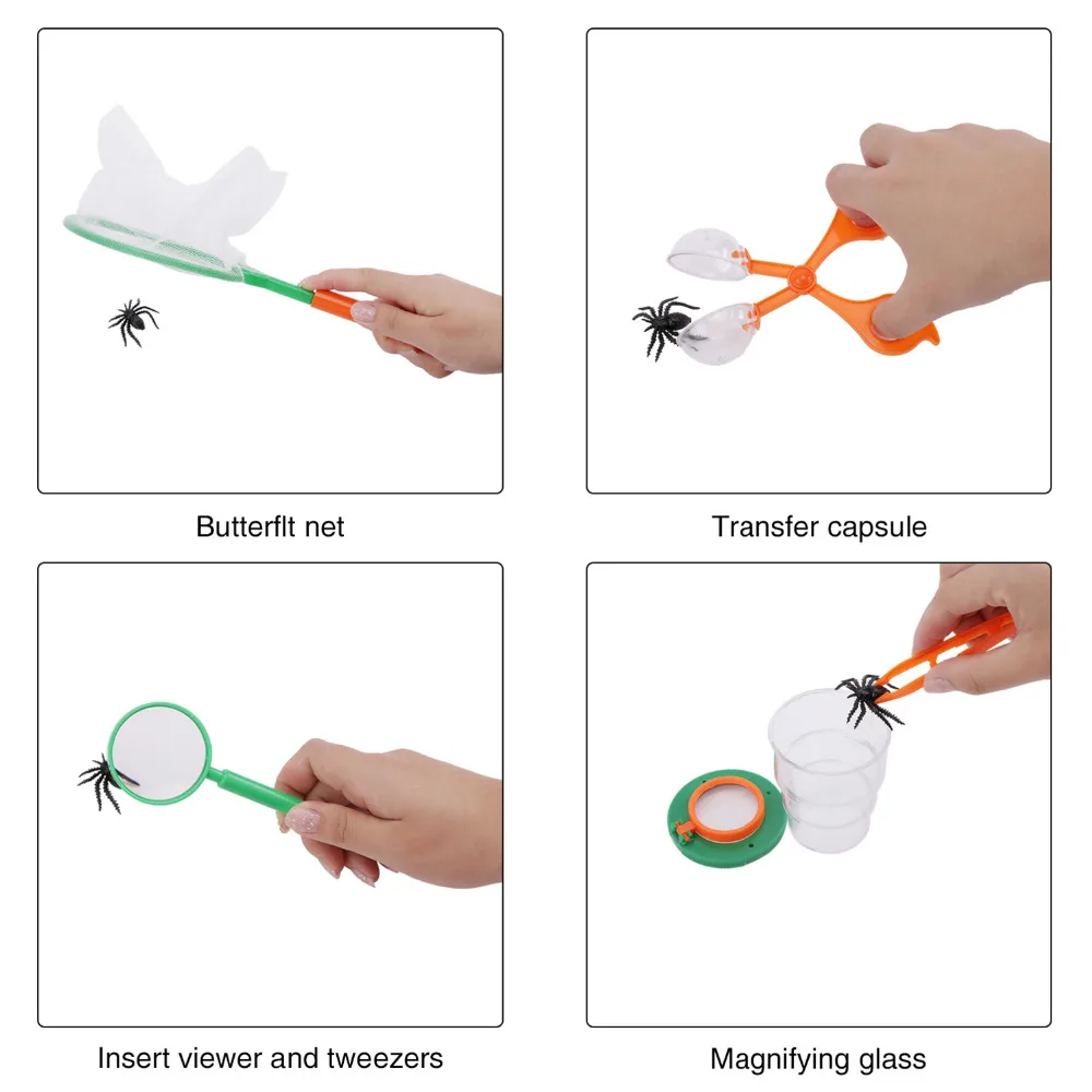 Детский открытый набор оборудования для путешествий приключений, бинокль, лупа, Бабочка, сетка, фонарик, развивающие насекомые инструменты, набор игрушек