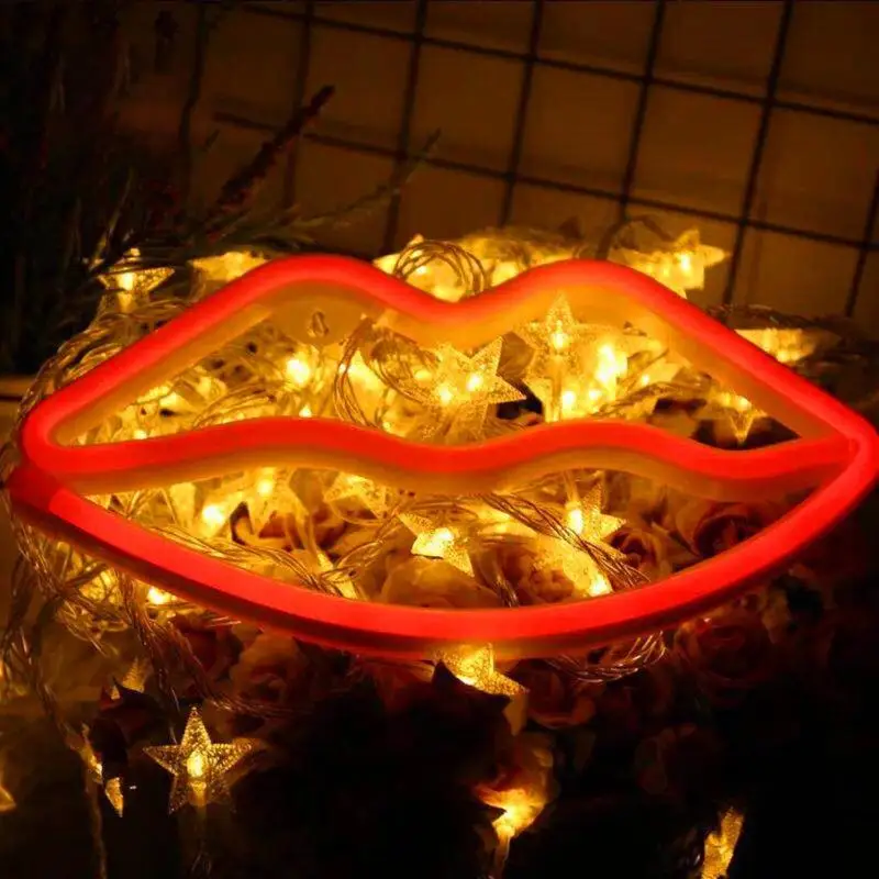 

LED Neon Sign Night Lights Lips Lamp Wall Decor Light USB socket for Indoor Christmas Wedding Party Kids Room love romantic