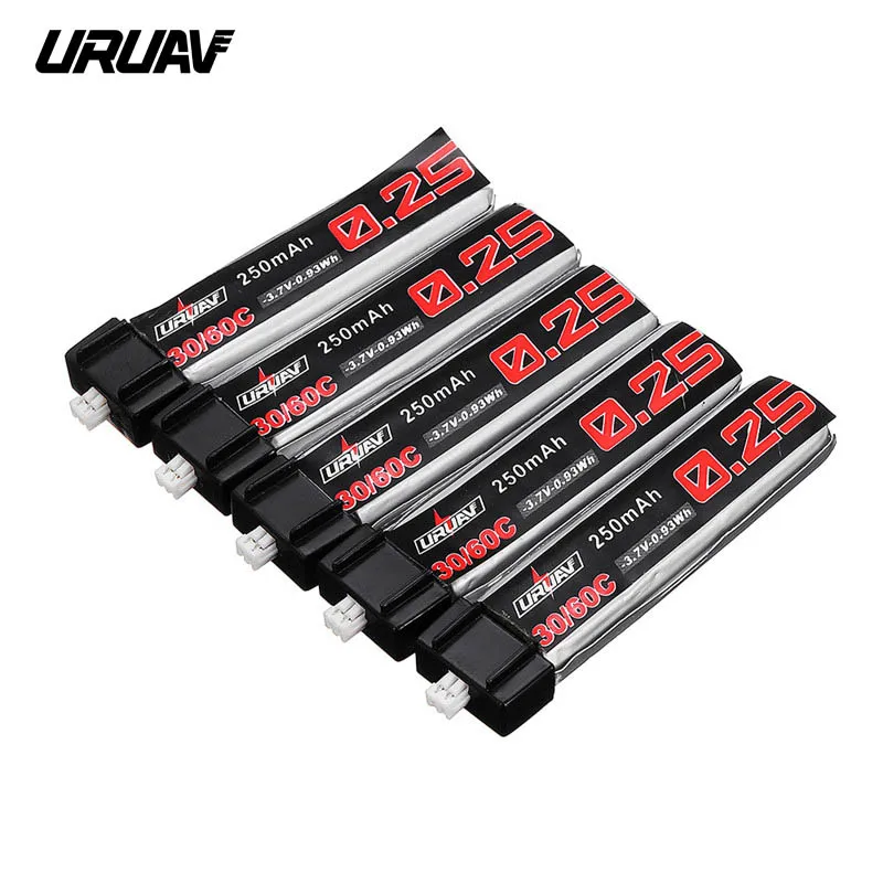 

5PCS URUAV 3.7V 250mAh 30C 1S PH2.0 Plug Rechargeable Lipo Battery for Blade QX CPX RC Drone FPV Part Accessories