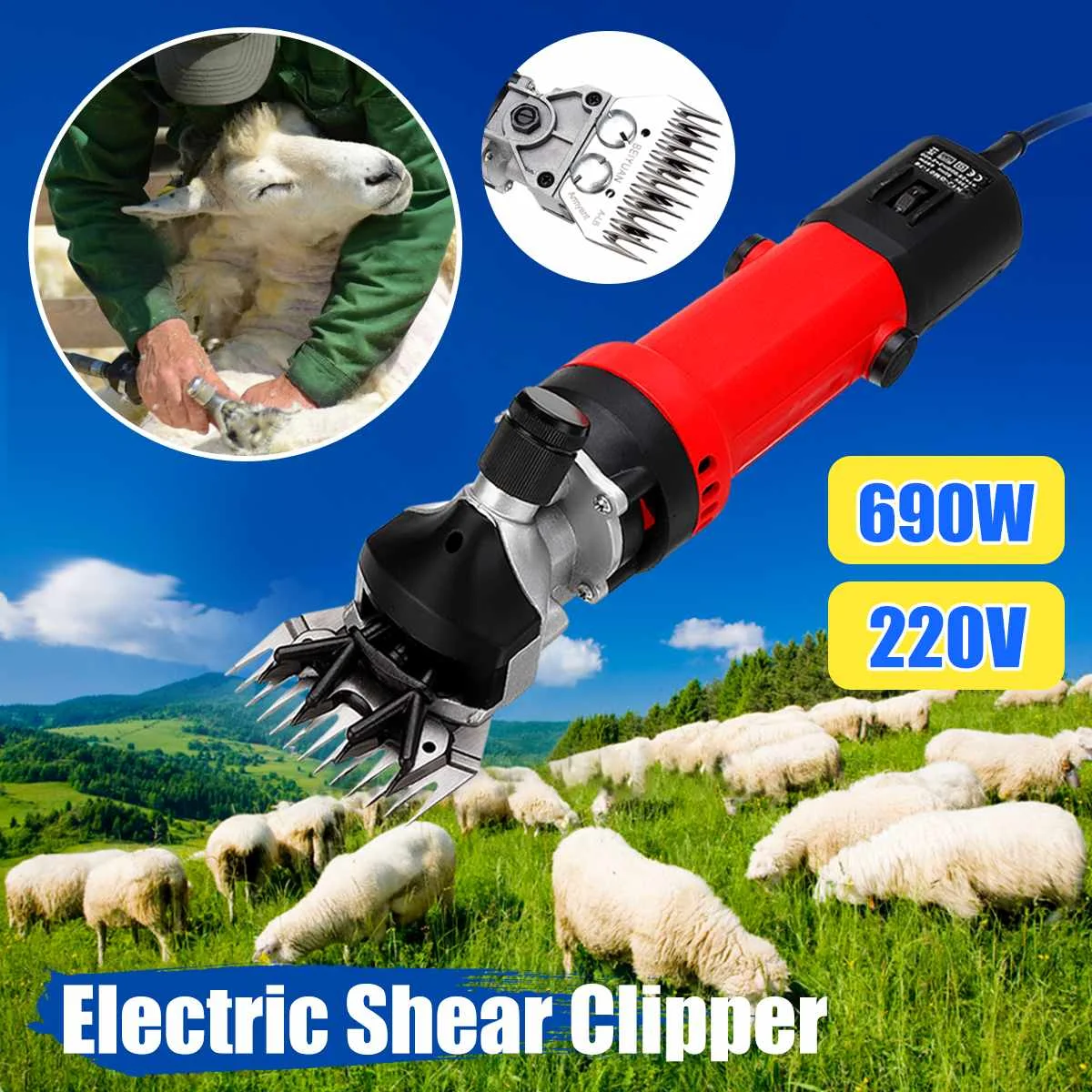 

EU Plug 690W Electric Shearing Clipper Pet Sheep Shear Alpaca Goat Farm Wool Cut Trimmer 220V For Wool Electric Sheep Shearing