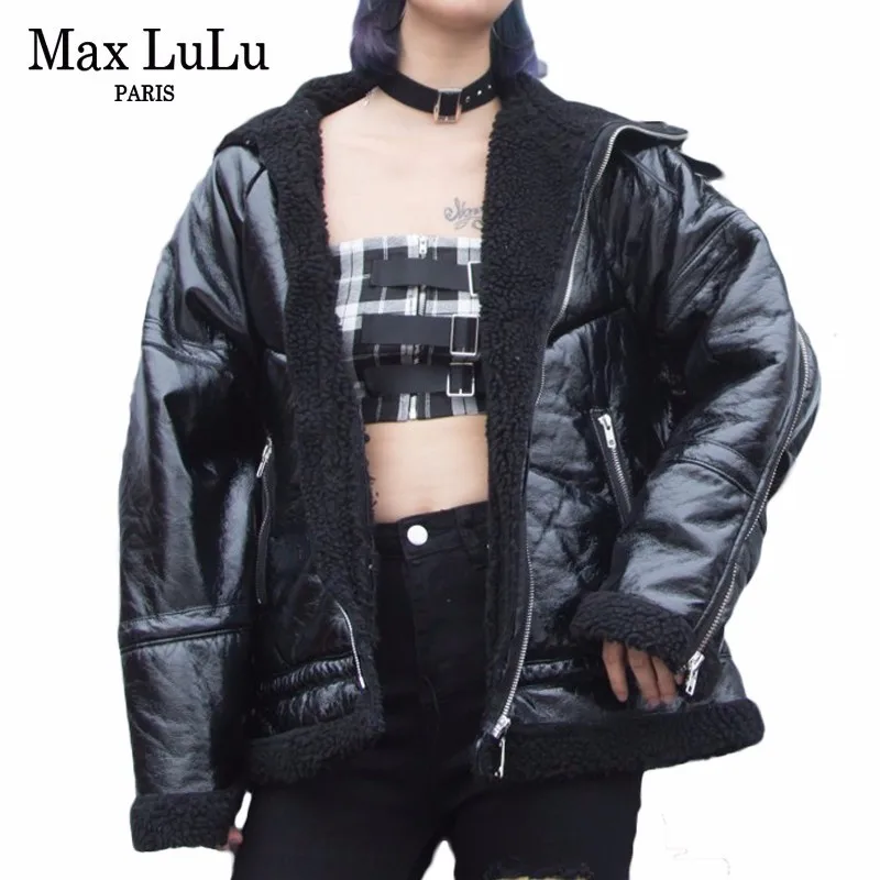 

Max LuLu Luxury Brand Korean Winter Casacos Womens Biker Leather Jacket Thicken Warm Clothes Ladies Faux Fur Coat Chaqueta Cuero